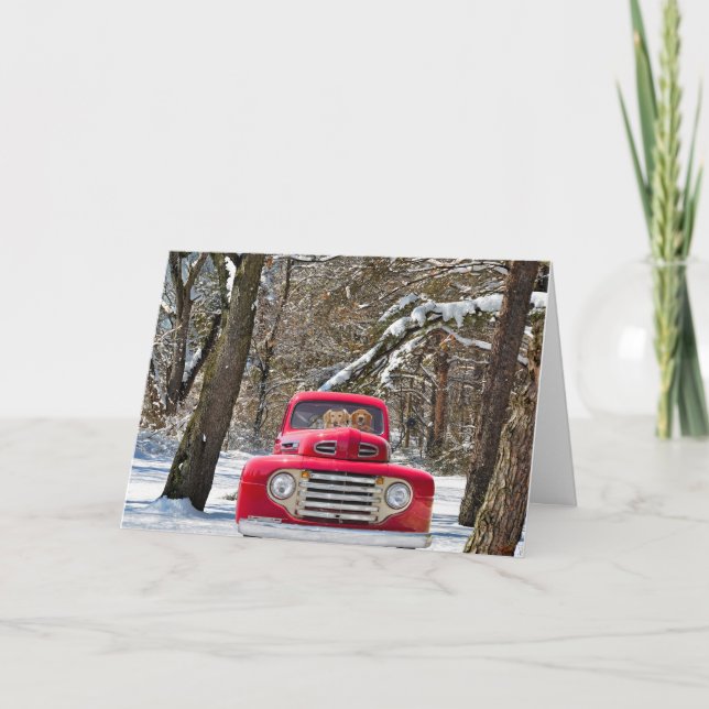 Golden Retrievers in Red Lastbil Card Kort (Framsida)