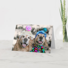 Golden Retrievers in Winter Hats Helgdag jul Helgkort