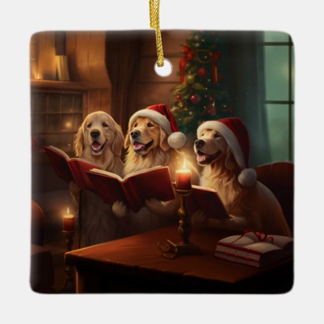 Golden Retrievers jul Caroling Helgdag Julgransprydnad Keramik (Framsida)