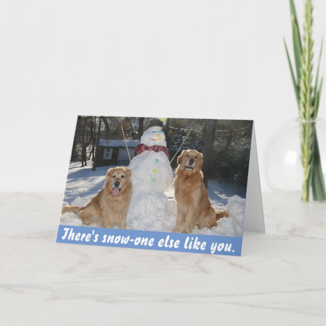 Golden Retrievers med Snögubbe Vänskap Helgkort (Framsida)