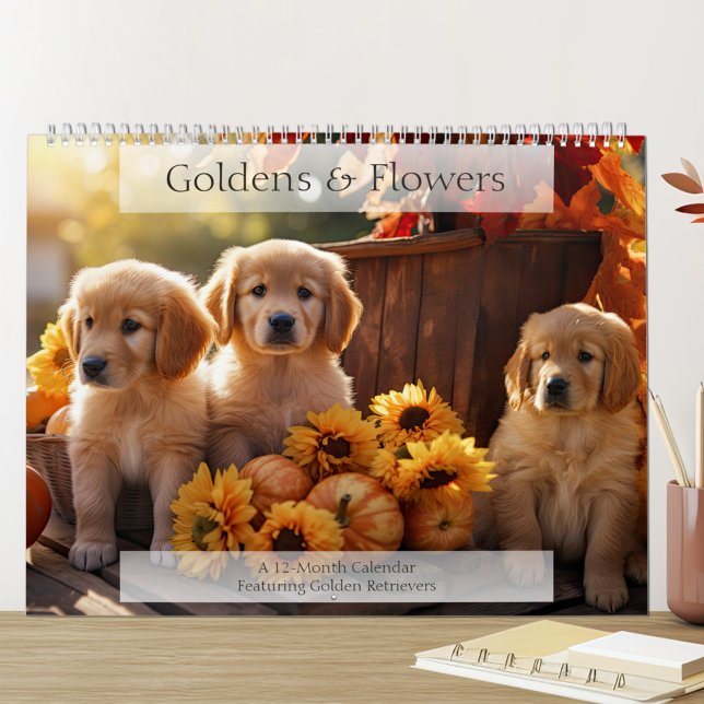 Golden Retrievers och Flowers Hund älskare Kalender (Skapare uppladdad)