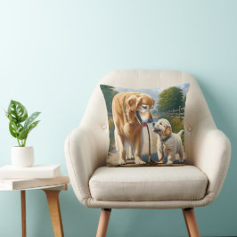 Golden Retrievers på ett utslag Kudde