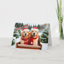 Golden Retrievers Sleigh Ride julkort Helgkort