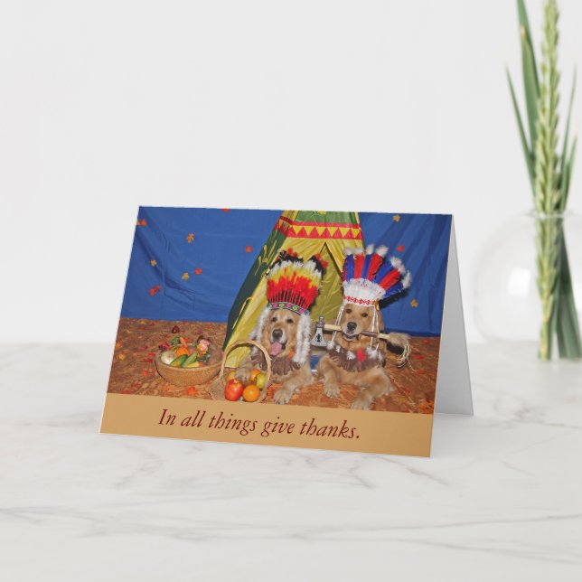 Golden Retrievers som första Thanksgivingen Helgkort (Framsida)
