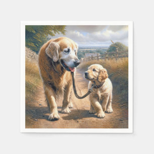 Golden Retrievers som går på en landsväg Pappersservett