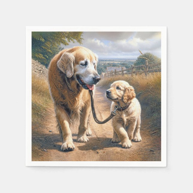 Golden Retrievers som går på en landsväg Pappersservett (Framsidan)