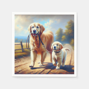 Golden Retrievers ut för en promenad Pappersservett