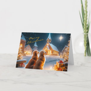 Golden Retrievers vaktar julstjärnkort Helgkort