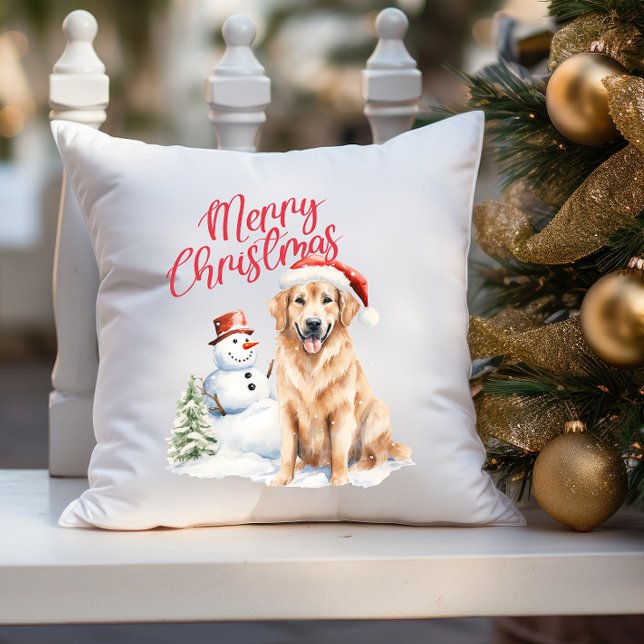 GOLDEN RETRIVER HUND SANTA HAT GOD JUL KUDDE (DECOR YOUR HOUSE DURING CHRISTMAS SEASON PILLOW WITH DOG THEME GOLDEN RETRIEVER)