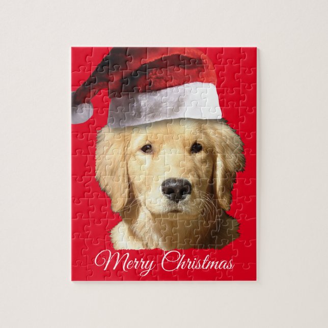Golden Retriver med en Jultomten hatt Pussel (Vertikal)