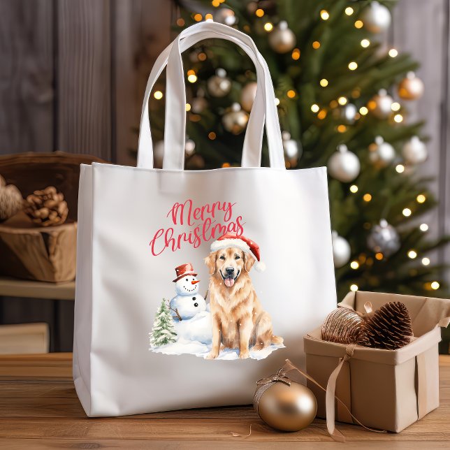 GOLDEN RETRIVER SANTA HAT GOD JUL TYGKASSE (SHOPPER FOR DOG STUFF WITH CHRISTMAS THEME GOLDEN RETRIVER SNOW MAN MERRY CHRISTMAS PINE TREE)