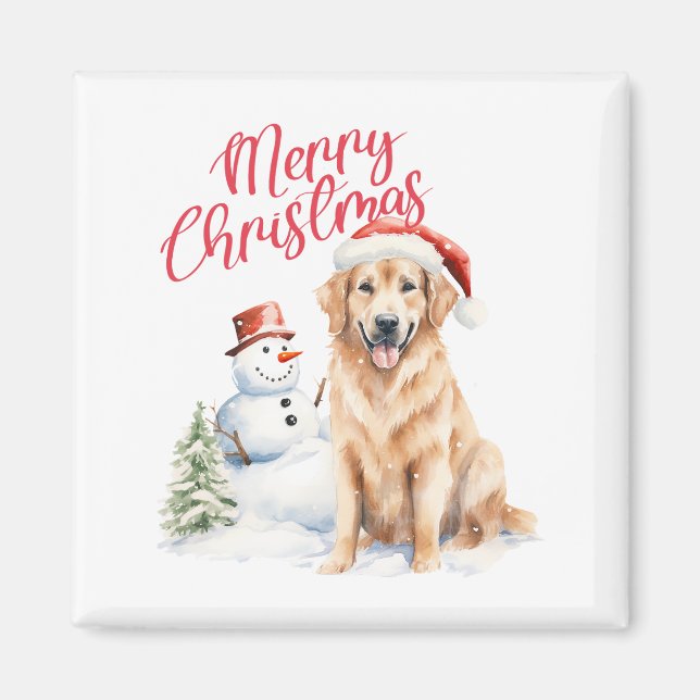 GOLDEN RETRIVER SANTA HAT RED GOD JUL MAGNET (Framsidan)