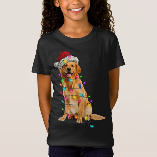 Golden Retrivers jul Ljus Hat Santa Hund L T Shirt (Framsida)