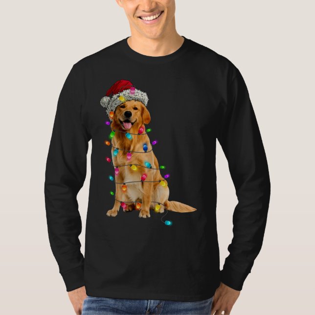 Golden Retrivers jul Ljus Hat Santa Hund L T Shirt (Framsida)