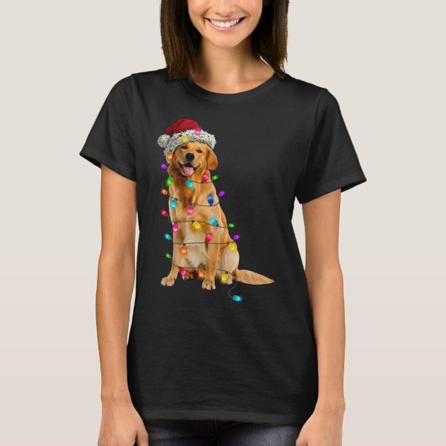 Golden Retrivers jul Ljus Hat Santa Hund L T Shirt (Framsida)