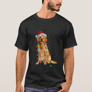 Golden Retrivers jul Ljus Hat Santa Hund L T Shirt