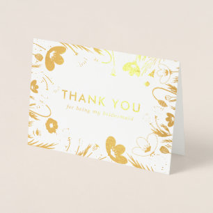 Golden Retro Poppies Bridesmaid Tack Folierat Kort