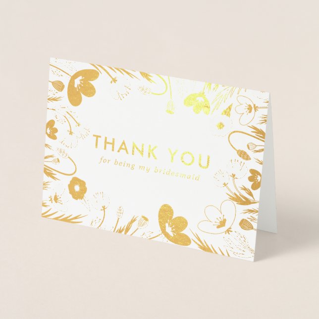 Golden Retro Poppies Bridesmaid Tack Folierat Kort (Framsida)