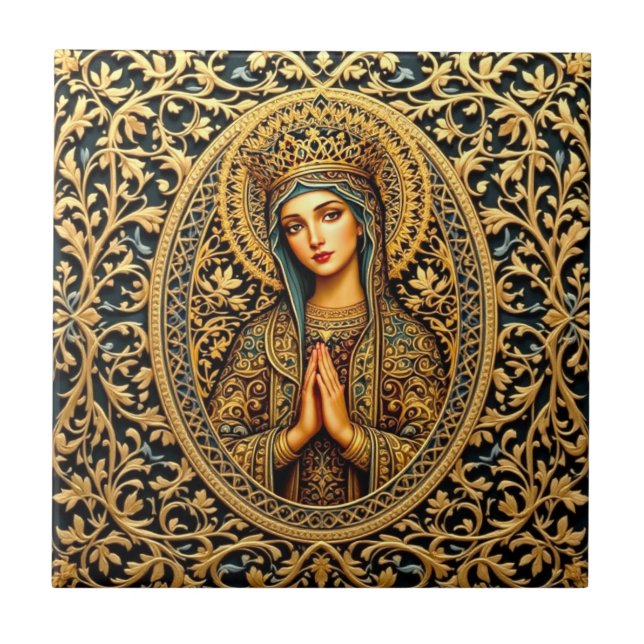 Golden Reverence Virgin Mary Kakelplatta (Framsidan)