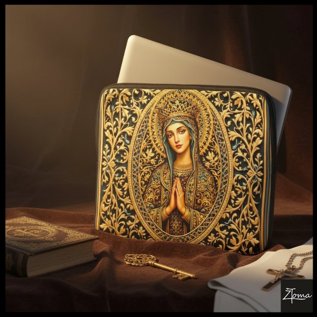 Golden Reverence Virgin Mary Laptop Fodral (Skapare uppladdad)