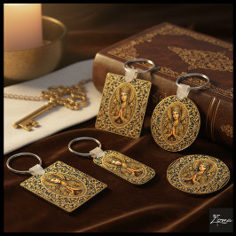 Golden Reverence Virgin Mary Nyckelring