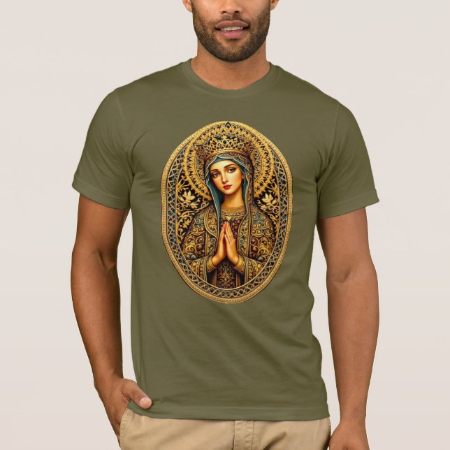 Golden Reverence Virgin Mary T Shirt (Framsida)