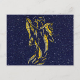 Golden Ribbon Angel Abstrakt Navy Blue Starfield Vykort