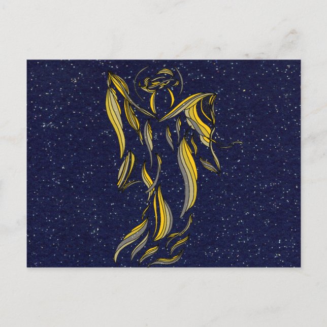 Golden Ribbon Angel Abstrakt Navy Blue Starfield Vykort (Framsida)