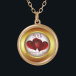 Golden Ring och Red Hearts Guldpläterat Halsband<br><div class="desc">Elegant och söta guld ring och mörk röda hjärtan</div>