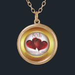 Golden Ring och Red Hearts Guldpläterat Halsband<br><div class="desc">Elegant och söta guld ring och mörk röda hjärtan</div>