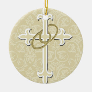 Golden Ringar med Kor, Elegant Christian Kärlek Julgransprydnad Keramik