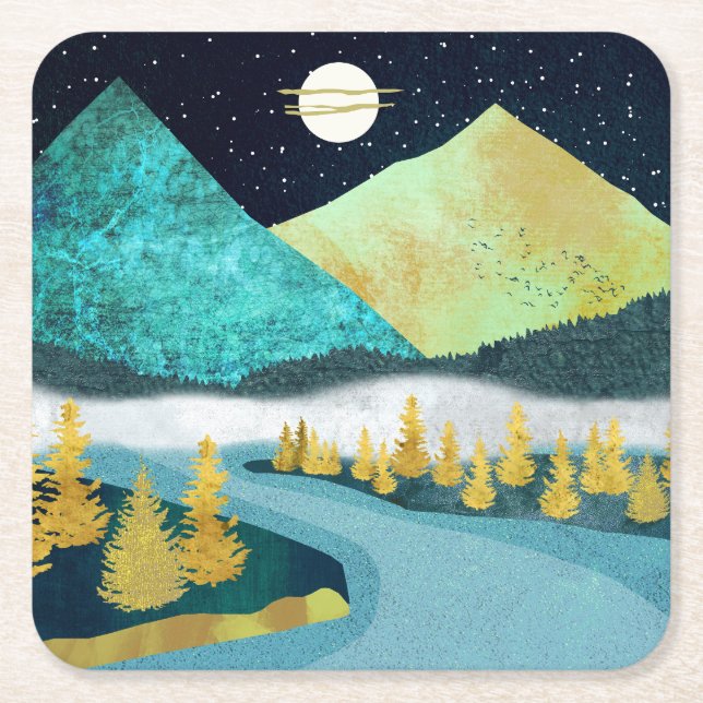 Golden River Underlägg Papper Kvadrat (Framsidan)