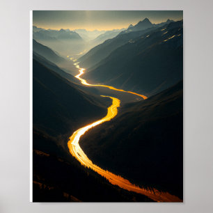 Golden River vid Sunset: Mountain Se Poster
