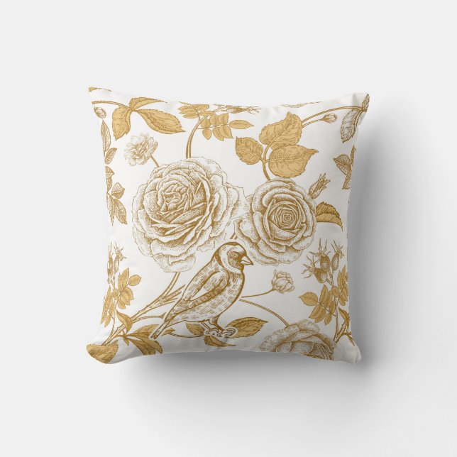 Golden ro, blommor, löv och bär av hund kudde (Framsida)