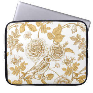 Golden ro, blommor, löv och bär av hund laptop fodral