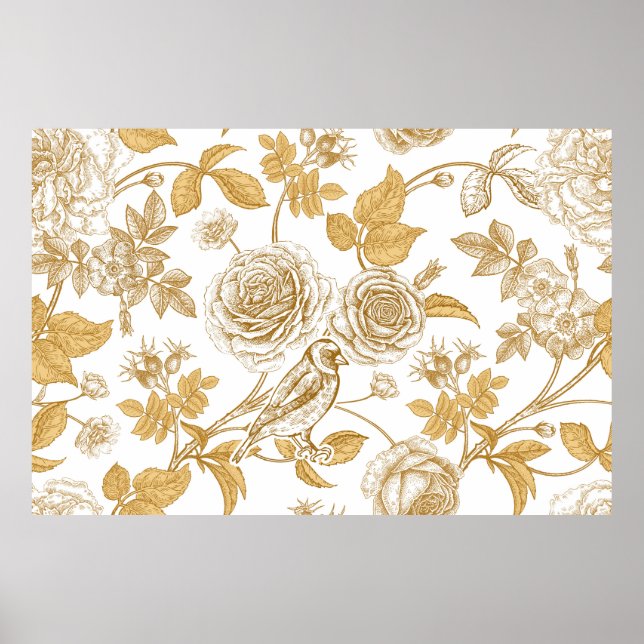 Golden ro, blommor, löv och bär av hund poster (Framsidan)