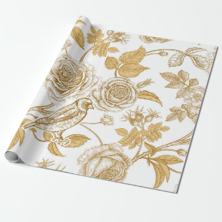 Golden ro, blommor, löv och bär av hund presentpapper