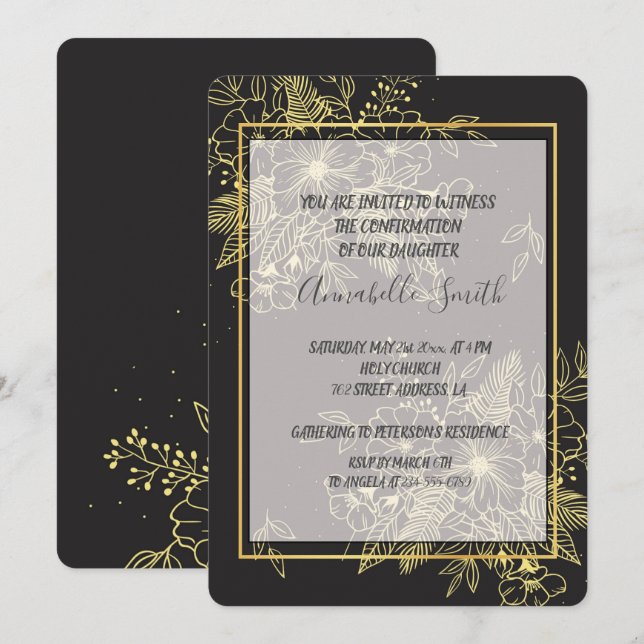 Golden Ro CONFIRMATION Inbjudningar (Fram/baksida)