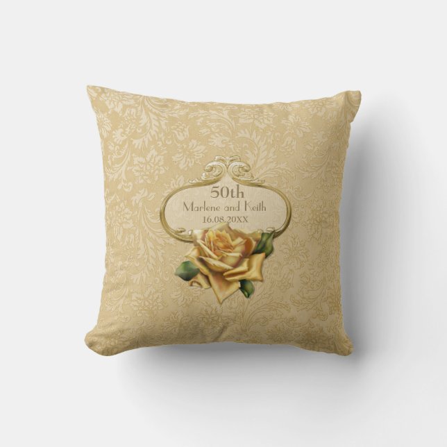 Golden Ro Damask 50:e Bröllop-årsdagen Pillow Kudde (Framsida)