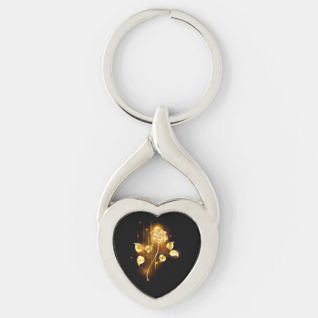Golden ro (guld ro) twisted heart silverfärgad nyckelring (Framsidan)