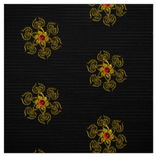 GOLDEN RO MED RED RUBY Black Mönster Tyg