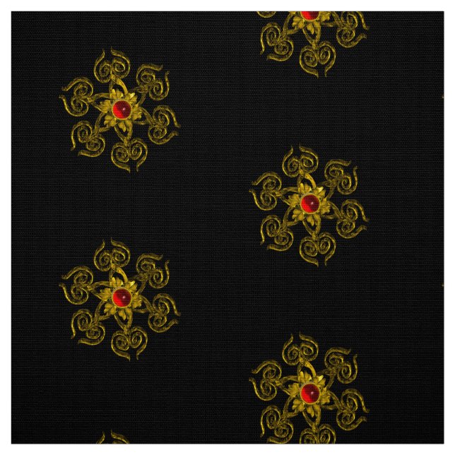 GOLDEN RO MED RED RUBY Black Mönster Tyg (Provkarta)