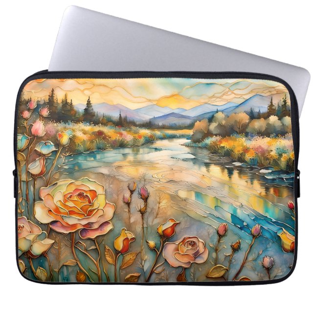 Golden Ro Mountain Valley Sunrise Laptop Fodral (Framsidan)