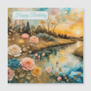 Golden Ro River Valley Sunrise Birthday Magnetisk Inbjudningskort