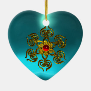 GOLDEN RO RUBY,Blue Aquamarine,Lila Rosa Julgransprydnad Keramik