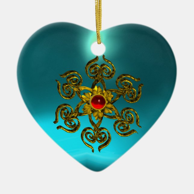 GOLDEN RO RUBY,Blue Aquamarine,Lila Rosa Julgransprydnad Keramik (Framsidan)