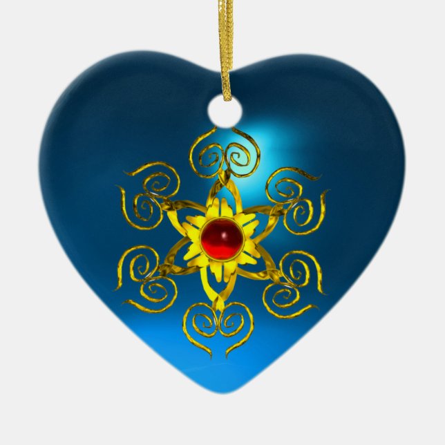 GOLDEN RO RUBY,Blue Sapphire Heart Julgransprydnad Keramik (Framsidan)