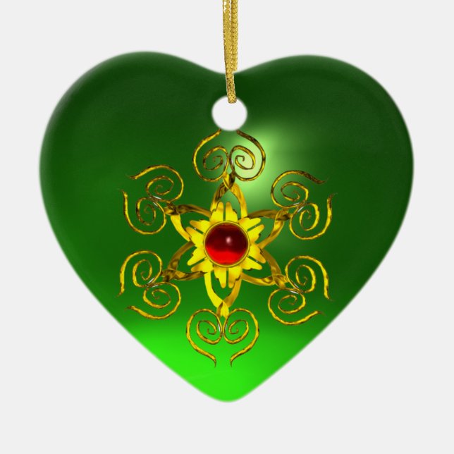 GOLDEN RO RUBY,Grönt Emerald Heart Julgransprydnad Keramik (Framsidan)
