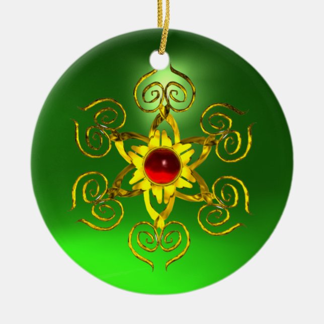 GOLDEN RO RUBY Grönt Emerald Julgransprydnad Keramik (Framsidan)