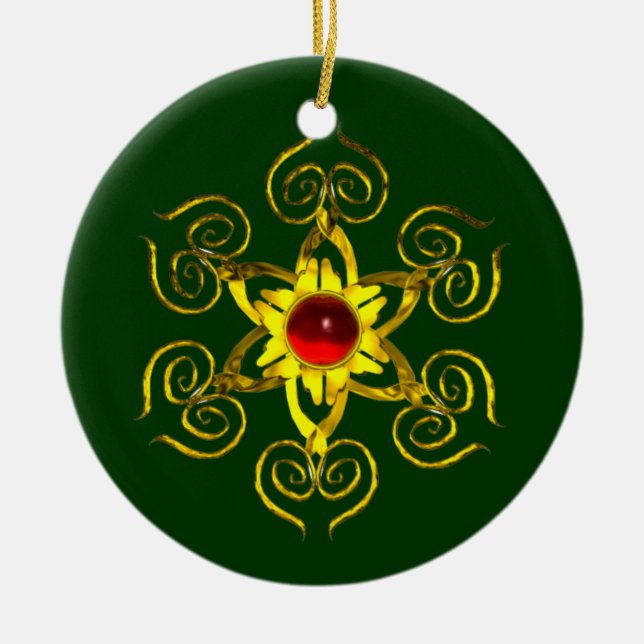 GOLDEN RO RUBY, Grönt och vitt Julgransprydnad Keramik (Framsidan)
